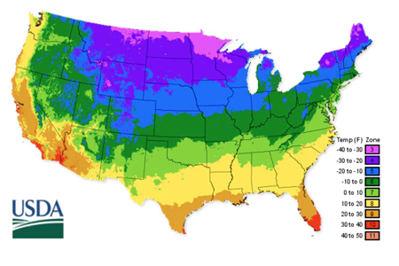United States Dept. Of Agriculture Hardiness Zone Map